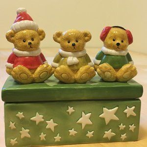 Holiday Winter Bears ceramic keepsake box